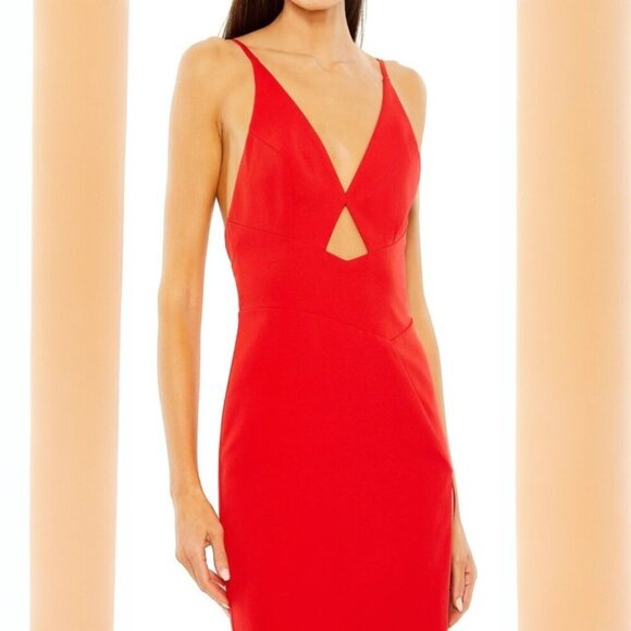 Mac Duggal Red Thin Strap Cutout High Slit V-Neck Gown Size 8 NWT Size 8 - Picture 3 of 5